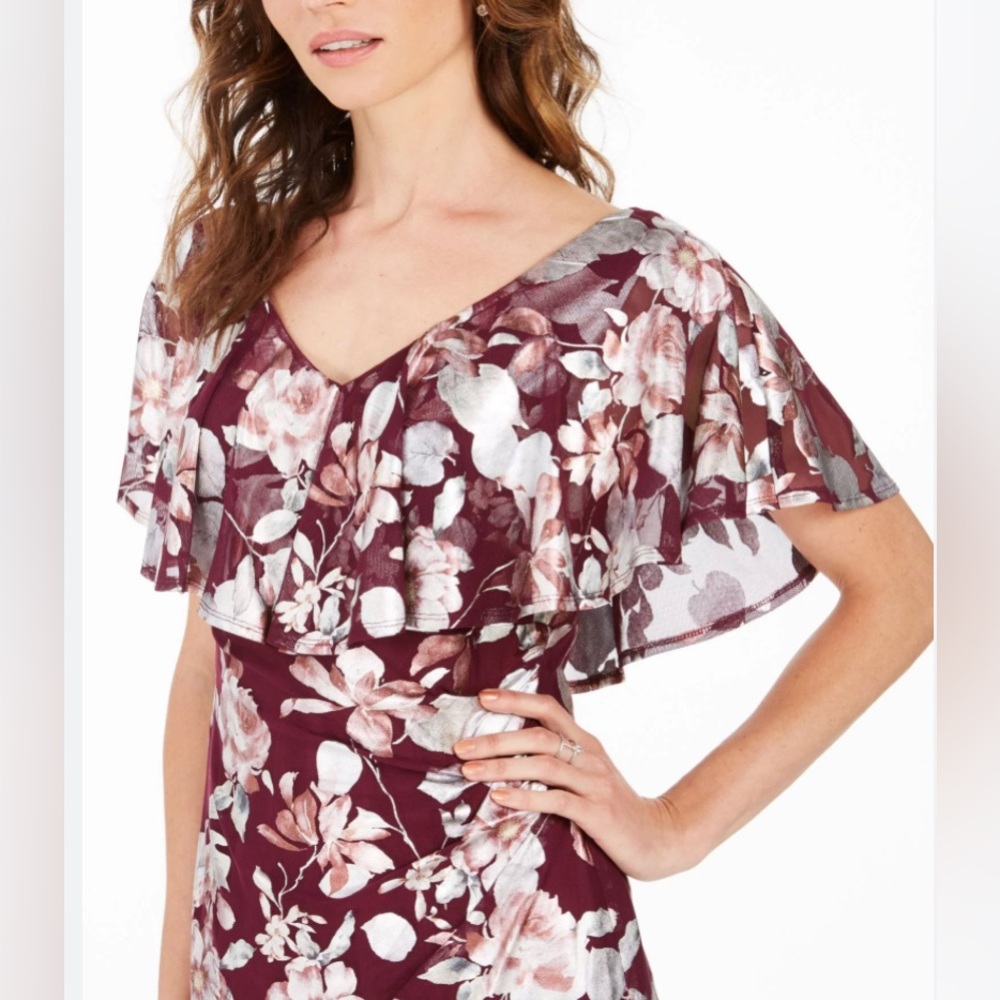 New! Connected Apparel Womens Work flounce Sheath Dress burgundy 14P